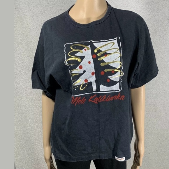 Vtg 80s Women’s Christmas T-Shirt Crazy Shirt One size Black Mele Kalikimaka - Picture 1 of 8